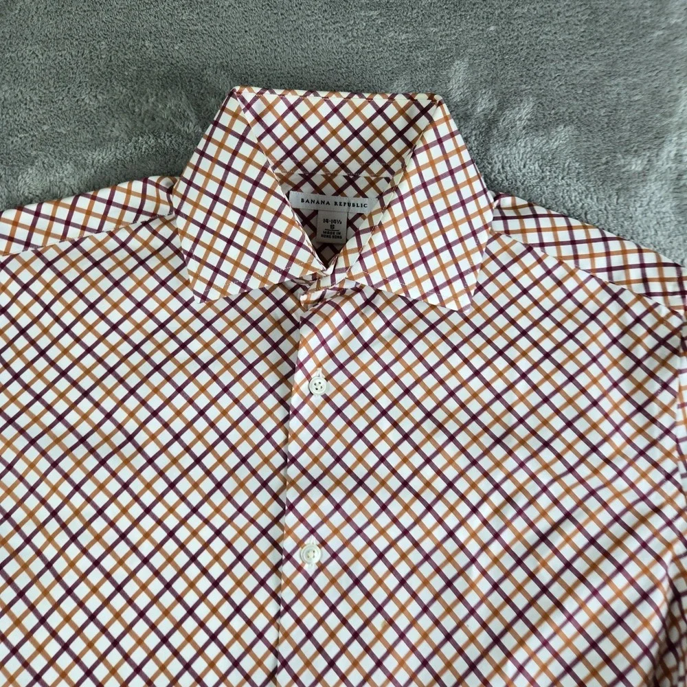 Vintage Banana Republic Shirt Mens Small 14/14.5 White Orange Burgundy Checkered